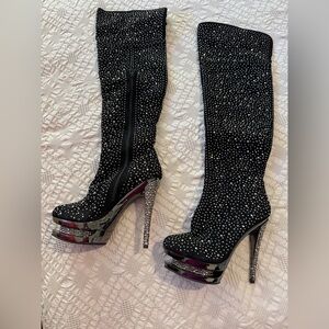 Sparkling Black Over the Knee Boots